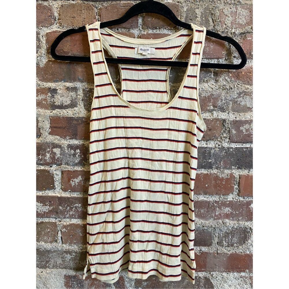 Madewell Rib Tank Cotton Red/Blue/Cream Striped Size Small